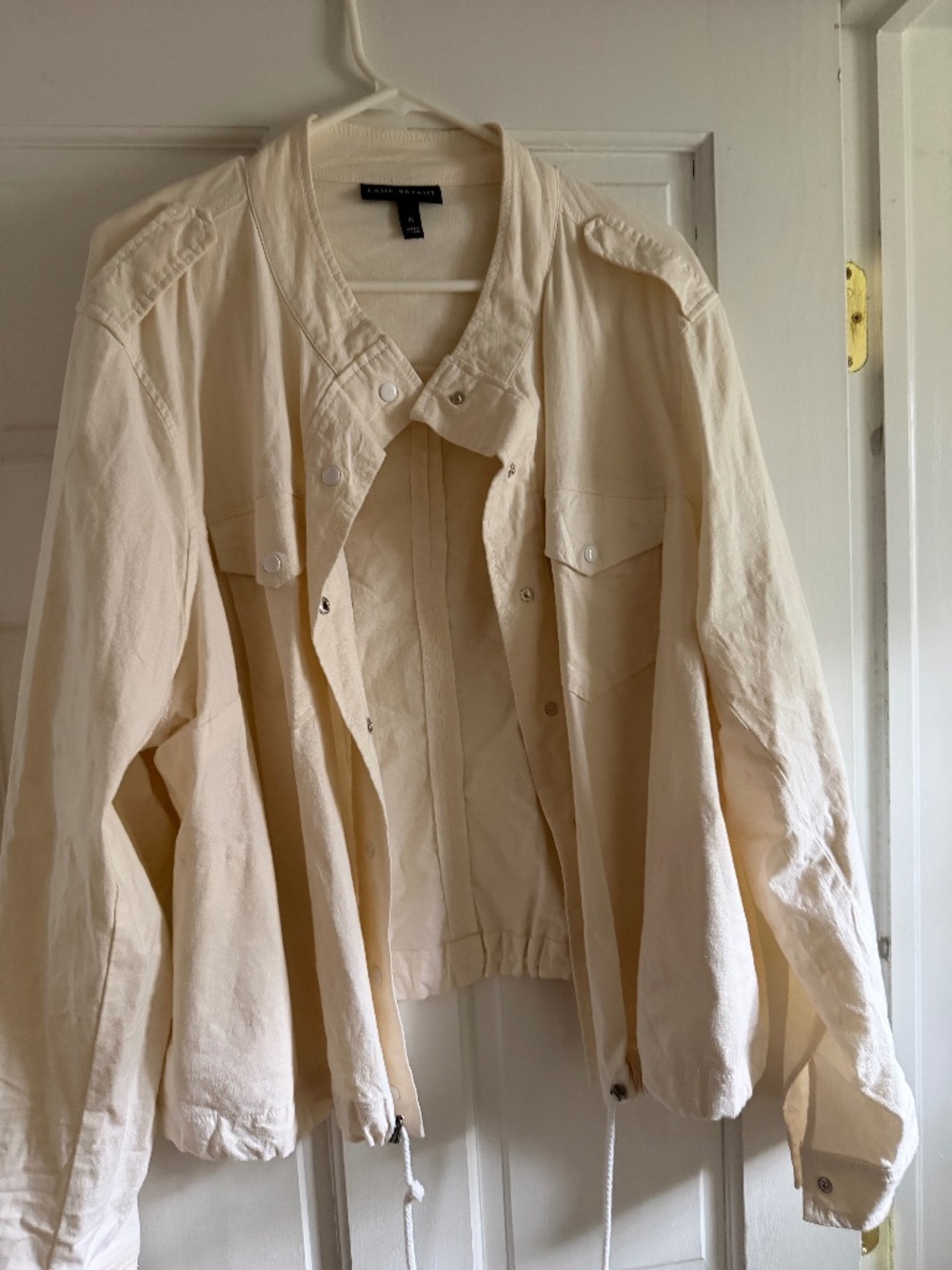 Lane Bryant Stretch Linen Cream Jacket With Drawstring
